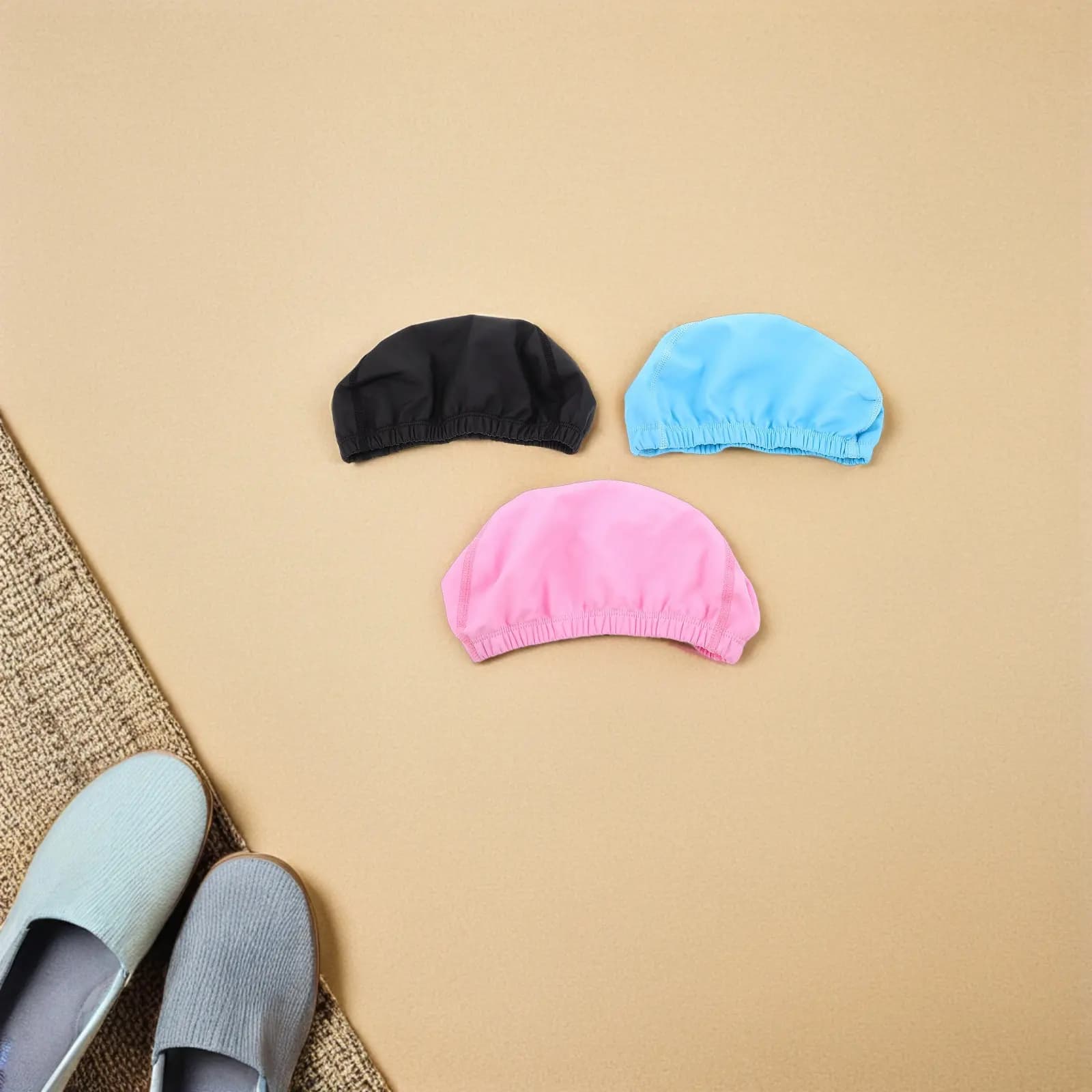 Set of 3 Large Swim Hats for Adults in PU and Fabric, Breathable and Elastic, Anti-slip, for Women and Men, for Swimming Pool
