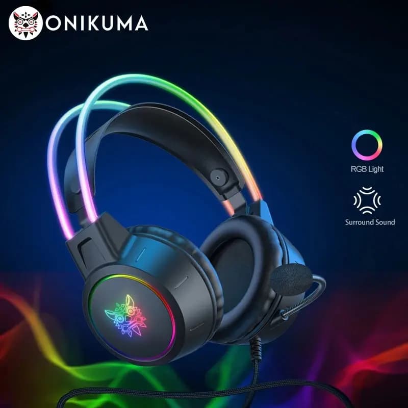 ONIKUMA X15 Pro cuffie Over-Ear cuffie da gioco auricolari con cancellazione cablata orecchie di gatto rosa luce Rgb con microfono per PC PS4