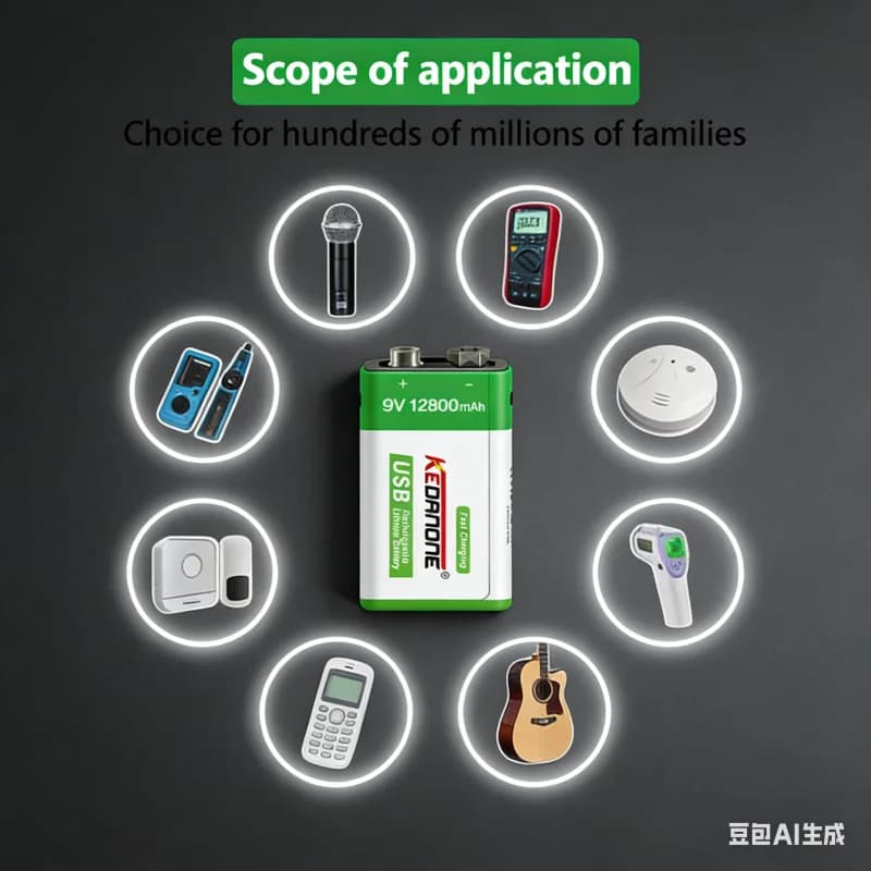 Batteria agli ioni di litio da 9V 13800mAh, Batteria da 9V a lunga durata, Ricarica USB Type-C, per Rilevatori di Fumo, Walkie-Talkie, Apparecchiature di Test