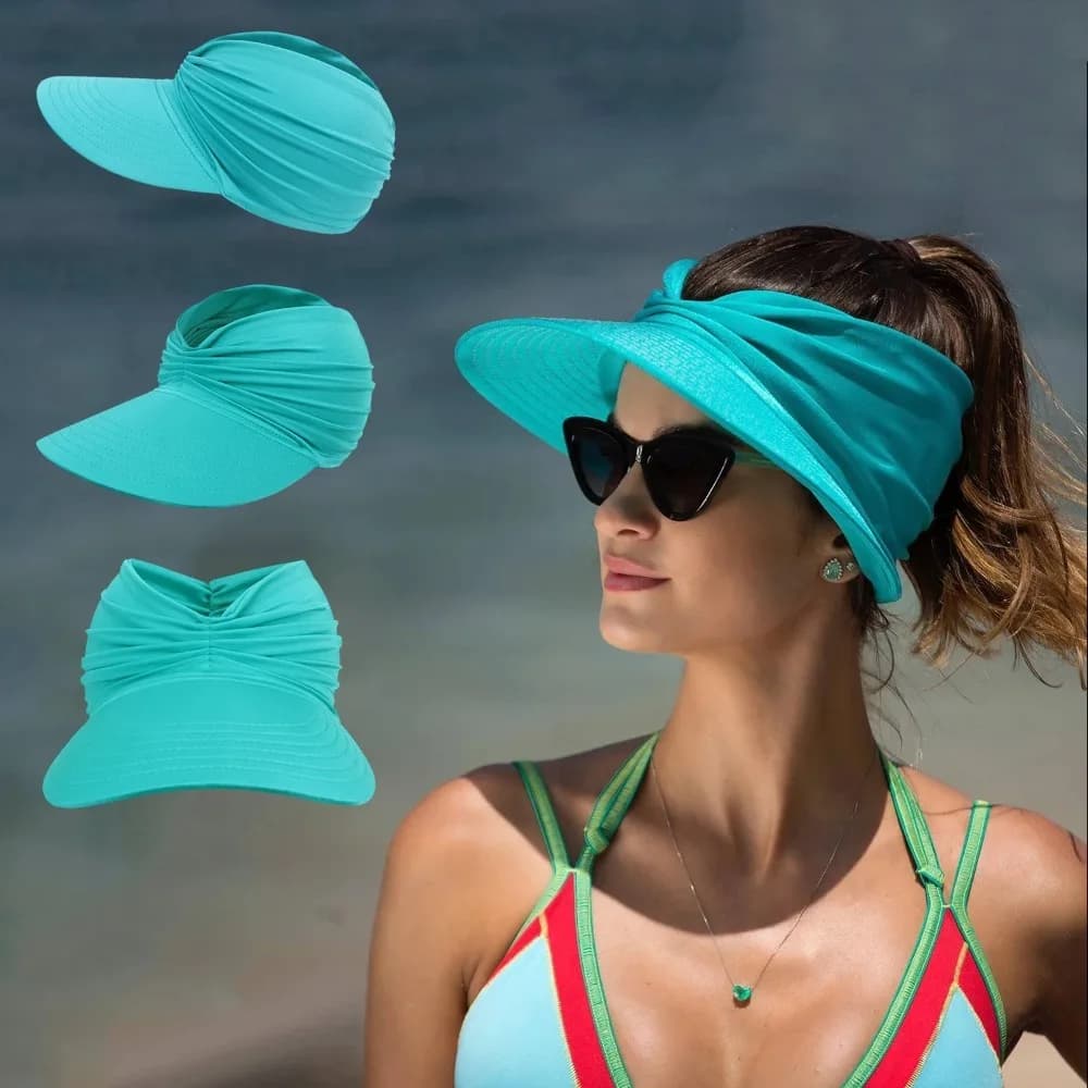 Women's Sun Hat UV Protection Cap with Face Lock Large Fashion Outdoor Beach Print Leoped Swimming Top Sport Hat