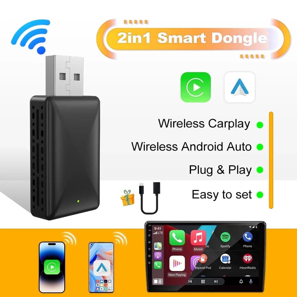 Adattatore wireless Android Auto 2025 Nuovo Mini 2 in 1 Box per Apple Carplay Dongle per auto con Wired AA CP WIFI Plug & Play