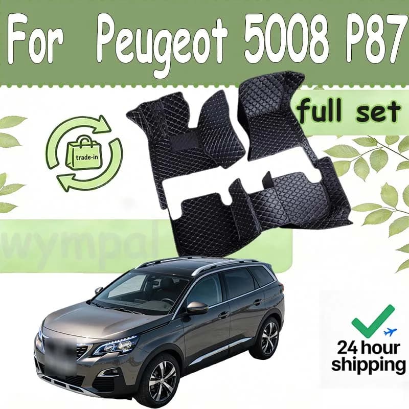 Tappetini auto di LUSSO per Peugeot 5008 P87 MK2 2017 ~ 2023 Tappetino in pelle di lusso