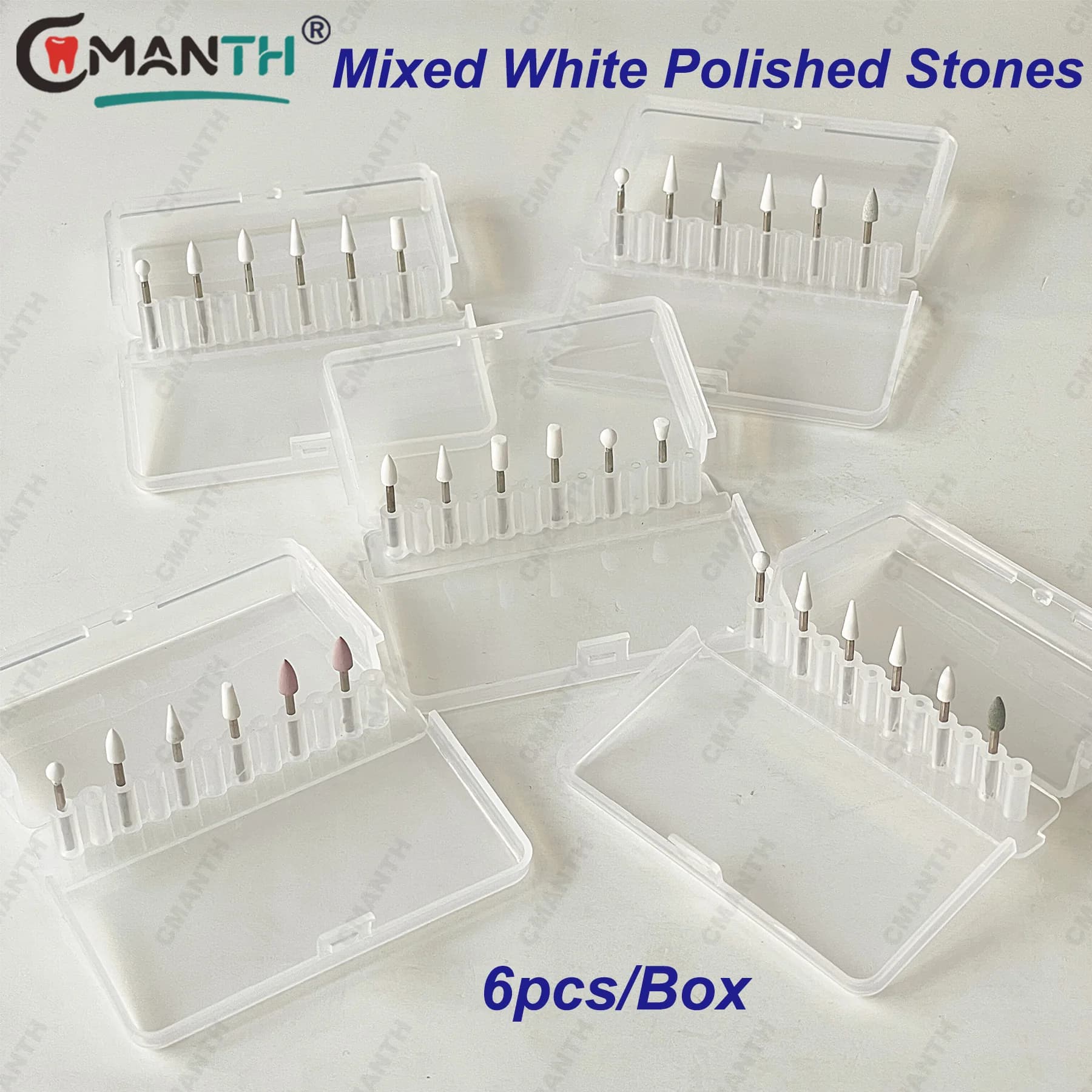 6 pcs/box White Stone Polishing Head FG Kit Brakes Round Form Cone Fiamma Silicone Rubber Whitening Tooth Polishing Tool