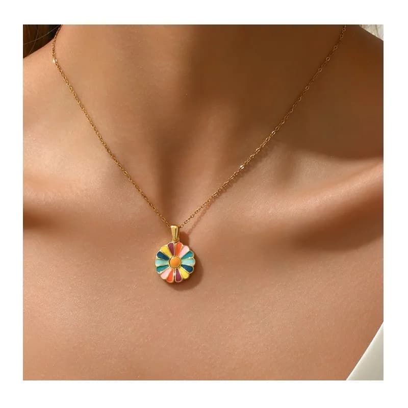 Collana Niche Original con design girasole apribile e richiudibile, processo di goccia d'olio personalizzato stile hip-hop, catena per clavicola, Tempe