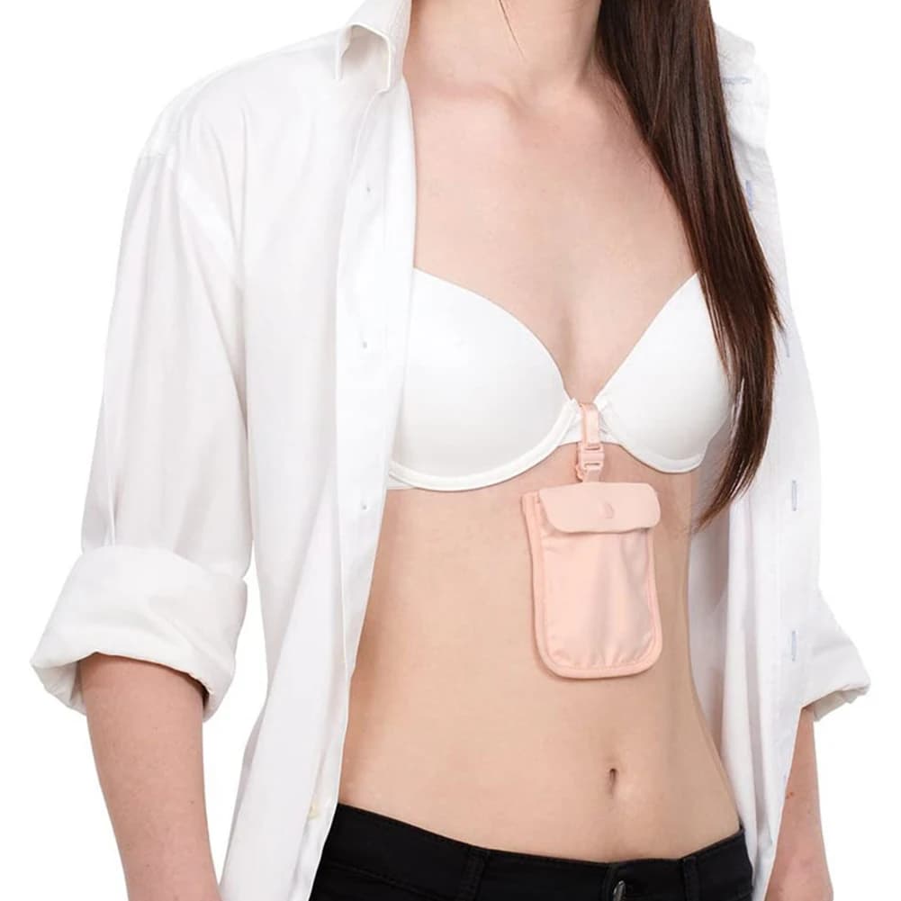 Portafoglio da donna con reggiseno nascosto | Custodia da cintura per soldi con chiusura a patta in tinta unita in cotone resistente con tasca da viaggio