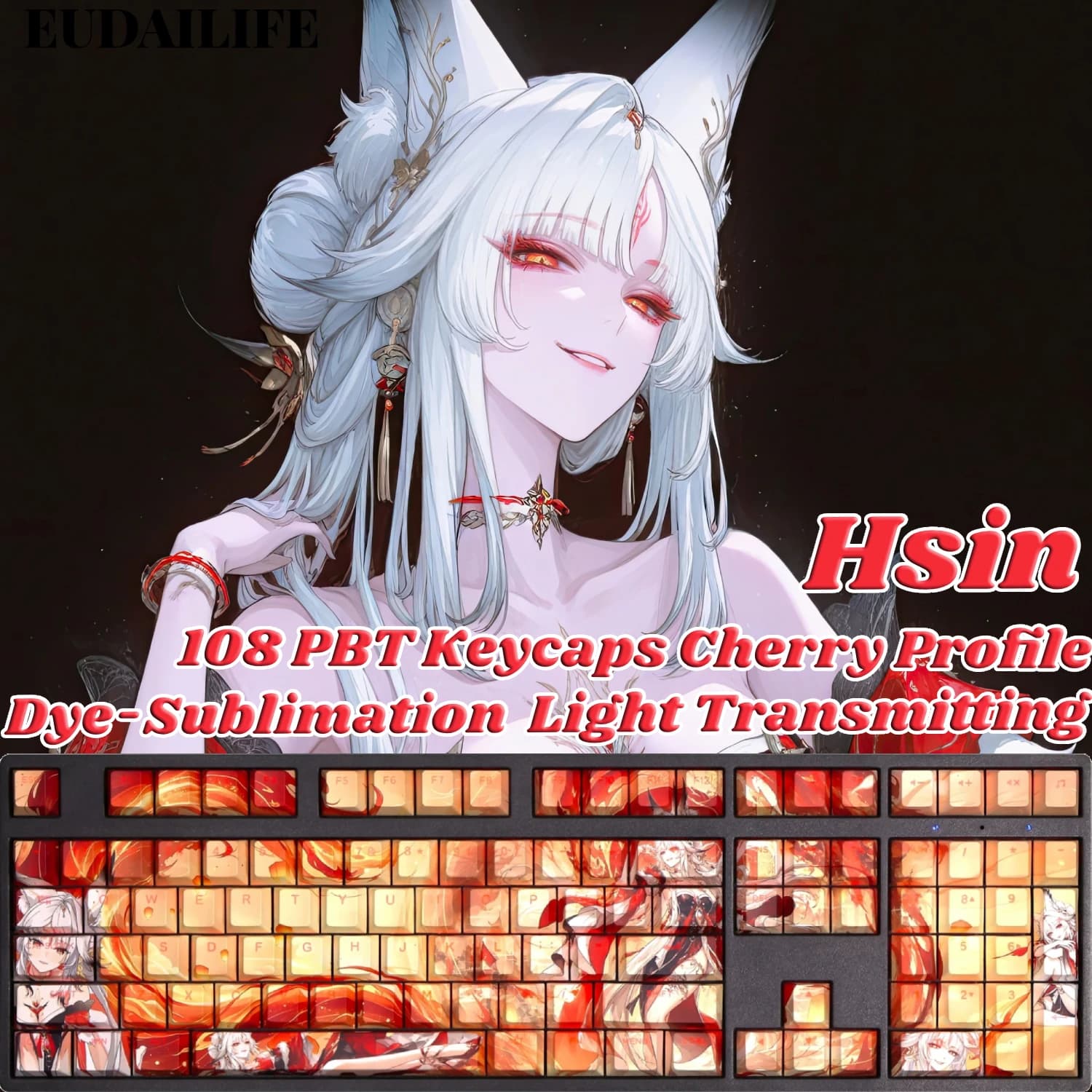 Hsin 108 Key Cap Wuthering Waves Key Cover PBT DYE Sublimation Cherry MX Cross Axis Switch Keycaps for Mechanical Keyboard Gift