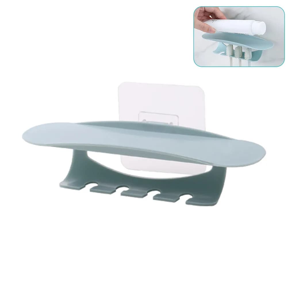 Wall Mount Toothbrush Holder Suction Cup 4 Slot Toothpaste Storage Organizer for Modern Bathroom Blue