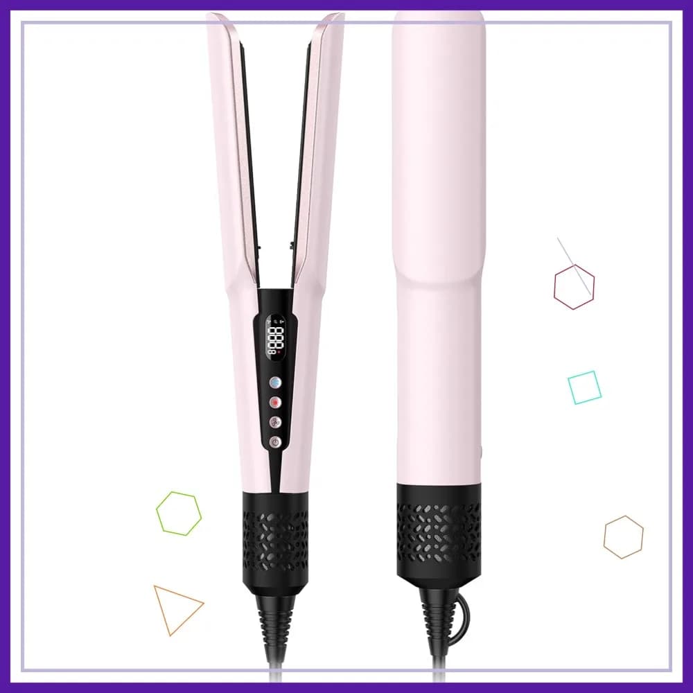 Piastra per capelli e asciugacapelli 2 in 1, strumento professionale per lo styling, rosa