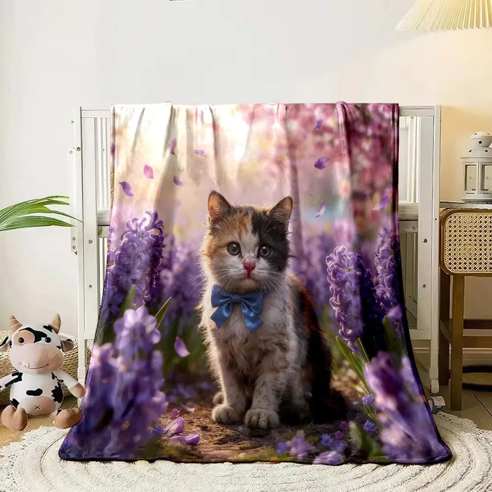 1 pezzo Il cucciolo nel cespuglio di fiori Stampa calda e confortevole coperta da viaggio a casa, campeggio per adulti e bambini, regali di lusso