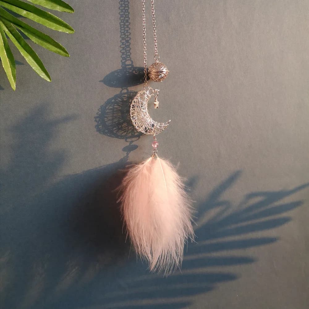Car Decorations For Interior Rearview Mirror Handmade Nature Feather Moon Dream Catcher Ornament Traditional Bohemian Car