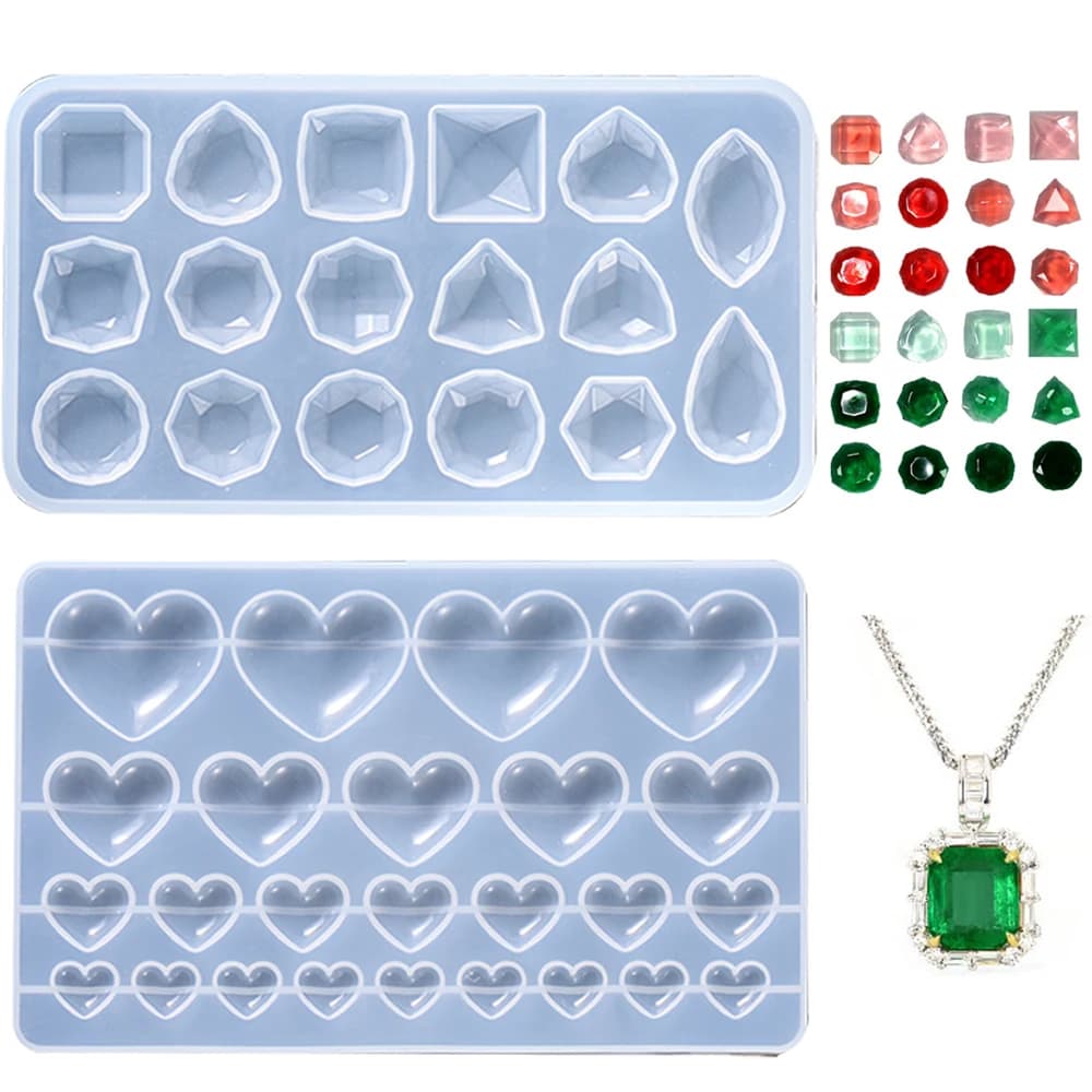 Love-shaped silicone mold with DIY cubic ring, bracelet, nail art, patch with gem, crystal epoxy resin, for jewelry creation