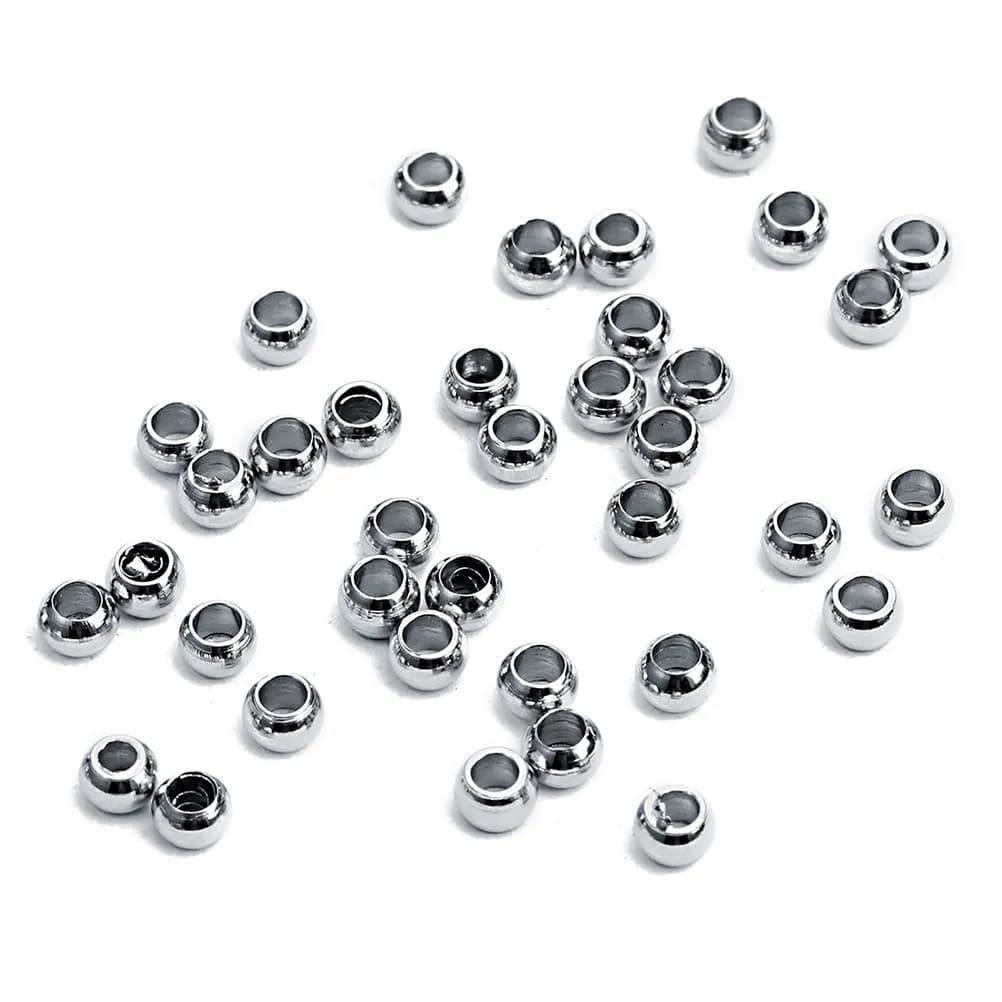 50 Pezzi Perline in Acciaio Inossidabile 4mm Rotonde con Foro Grande per Creazione di Gioielli Fai-da-Te, Kit per Bracciali e Collane, Colore Argento
