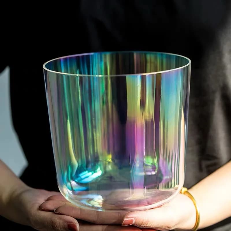 Set of Seven Crystal Sound Bowls 6-8" Music Therapy Quartz Singing Bowls 440Hz & 432Hz Chemical Composition SiO2