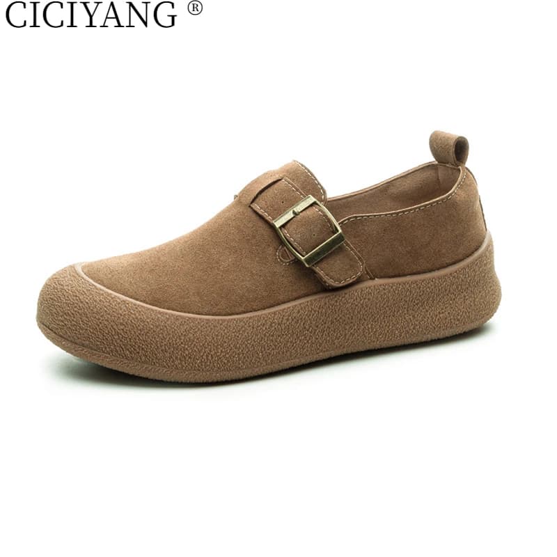 CICIYANG Donne Appartamenti 2025 Nuovo Retro In Vera Pelle di Grandi Dimensioni 42 43 Scarpe Da Ginnastica Casual Scarpe Femminili Slip-on Mocassini con Fibbia