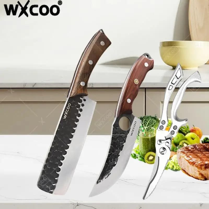 WXCOO 1 ~ 3 pieces Chopper kitchen knife set for bone Chef knife forged hand for kitchen stainless steel scissors knives