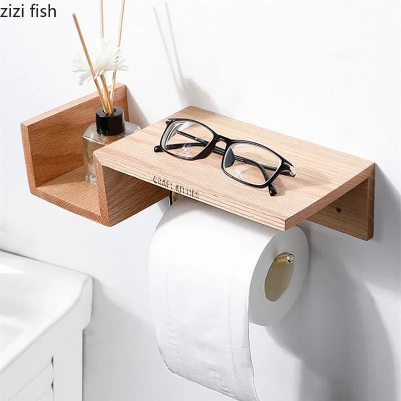 Wall-mounted Wooden Paper Towel Rack Bathroom Shelf Paper Roll Holder Toilet Paper Holders Napkin Holder Wall Tissue Holders