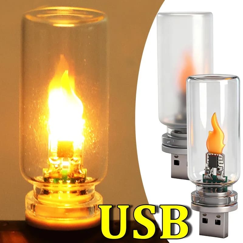 Car Ambient Lamp Night Light 5V USB Led Flash Candles Light Bulb Car Interior Decoration Light for Holiday Home Auto Decoration
