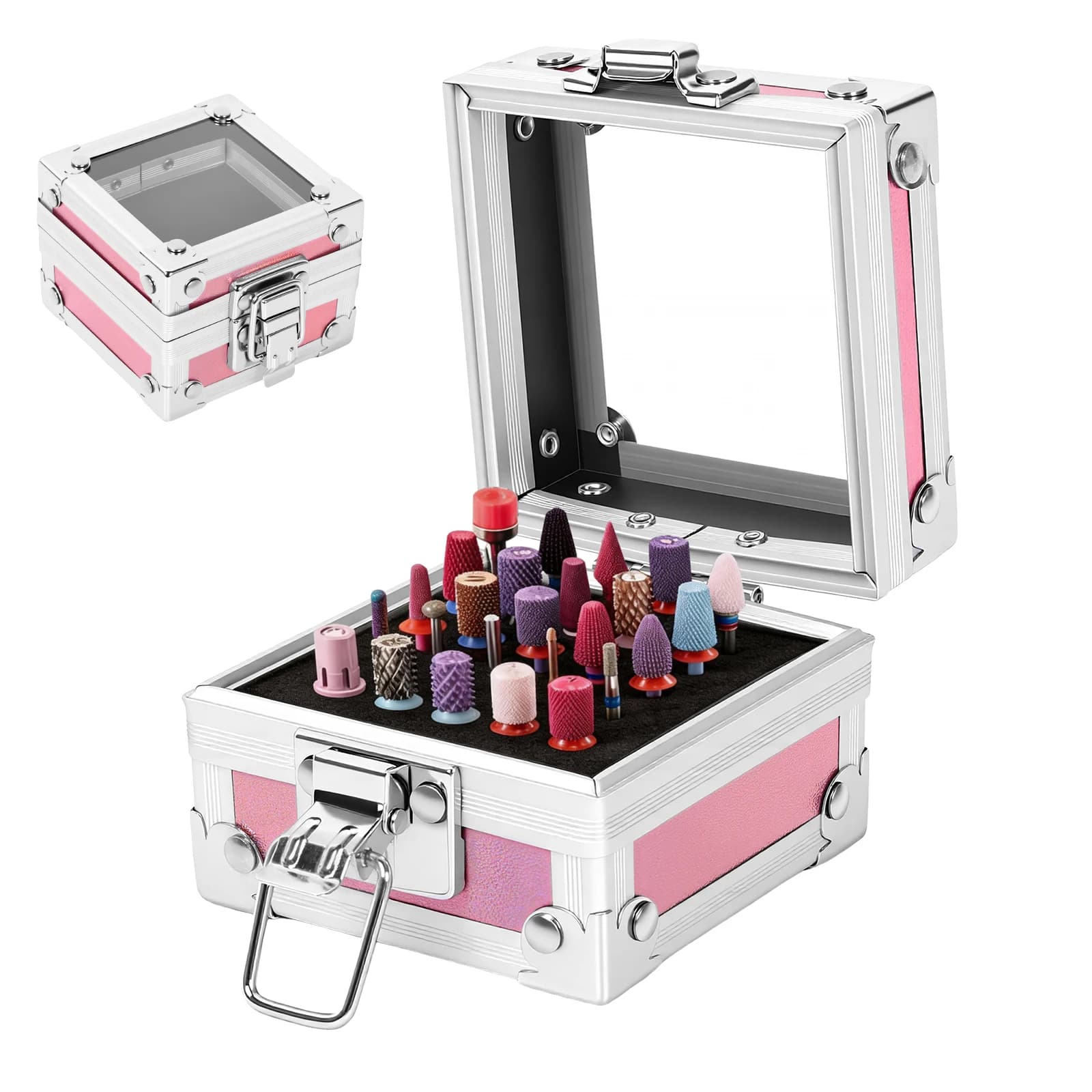 Porta Punte per Trapano per Unghie a 25 Fori in Lega di Alluminio, Scatola Contenitore per Strumenti da Manicure, Espositore Organizzatore per Punte Lucidanti e per Arte Unghie