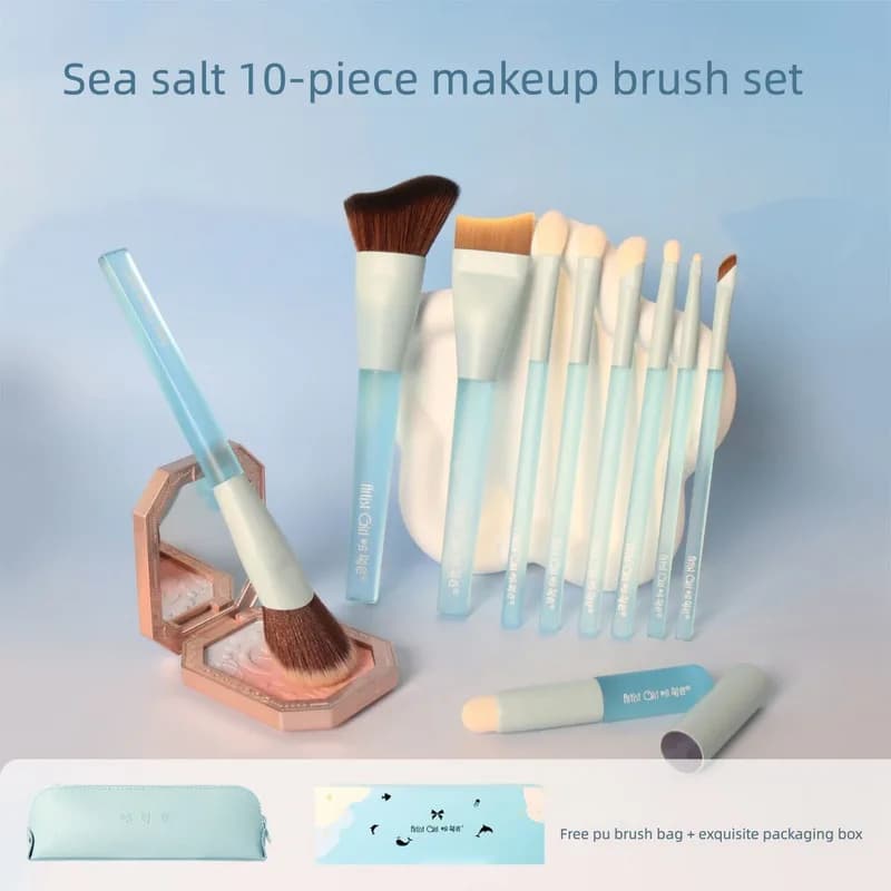 Set di pennelli Painter's Sea Salt da 10 pezzi con setole sintetiche per principianti, pennello per eyeliner e ombretto, trucco portatile per principianti