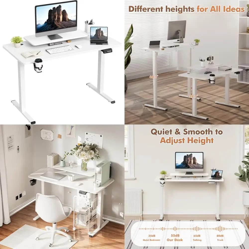 Scrivania Elettrica Regolabile in Altezza Bianca 47x24 con Supporto per Monitor per Ufficio Domestico