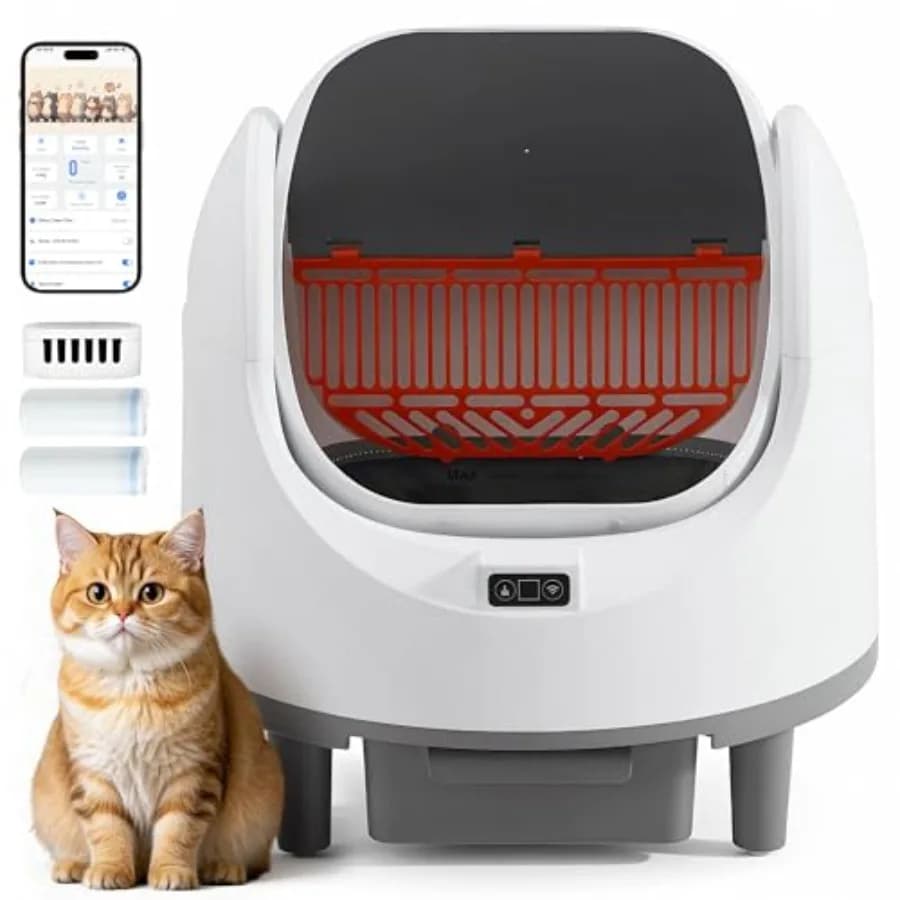 Lettiera Intelligente Automatica Autopulente per Gatti Multipli con Design a Tetto Aperto, Controllo Tramite App e Sicurezza Multi-Sensore Inclusa