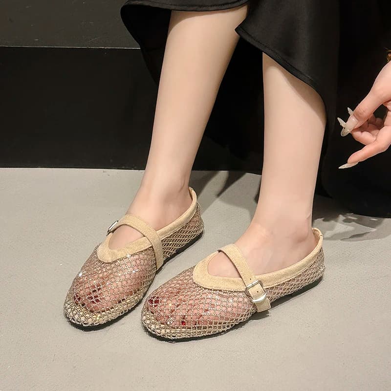 Hollow Fishing Net Single Shoes with One Word Belt Mary Jane Women's Net Face 2026 Style