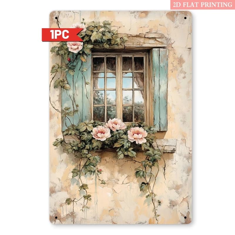 Targa in metallo vintage con peonie floreali, in ferro, 8x12 pollici, decorazione da parete retrò, in latta, per soggiorno, portico, giardino