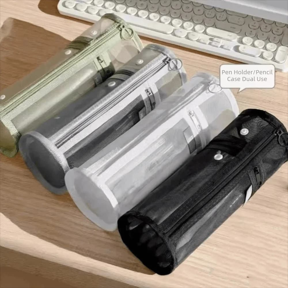 Astuccio Minimalista Trasparente in Rete, Grande Capacità, Portapenne Monocolore con Chiusura a Ribalta, per la Scuola