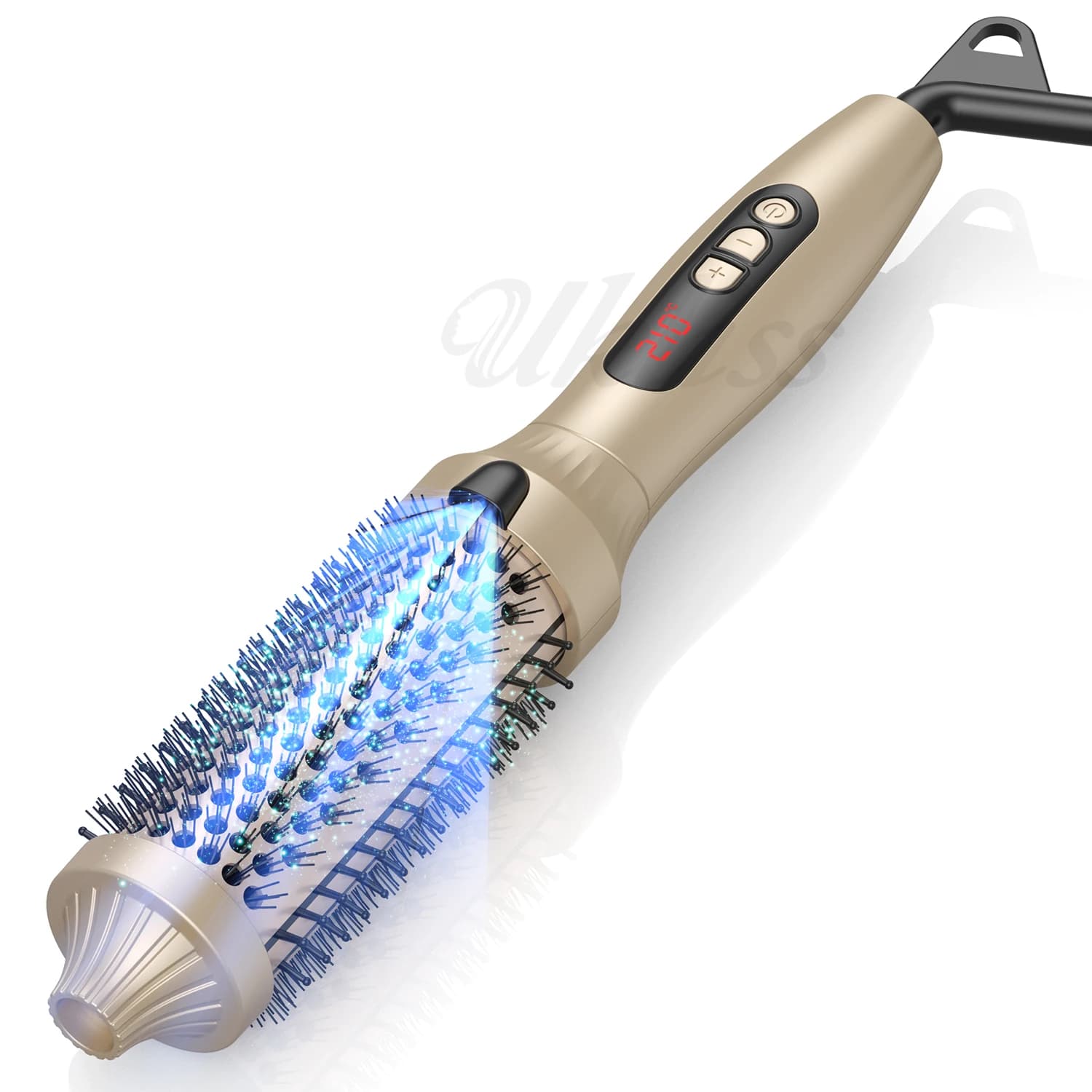 Thermal brush, 1.5 inch heated round brush, hair curler, double tension, gold, tormaline ceramic, negative ion technology