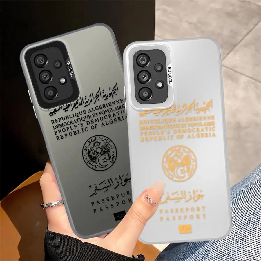 Custodia a forma di passaporto dell'Algeria per Samsung Galaxy A13 A32 A36 A54 A12 A14 A56 A17 A52 A16 A34 A23 A71 A25 A73 A72