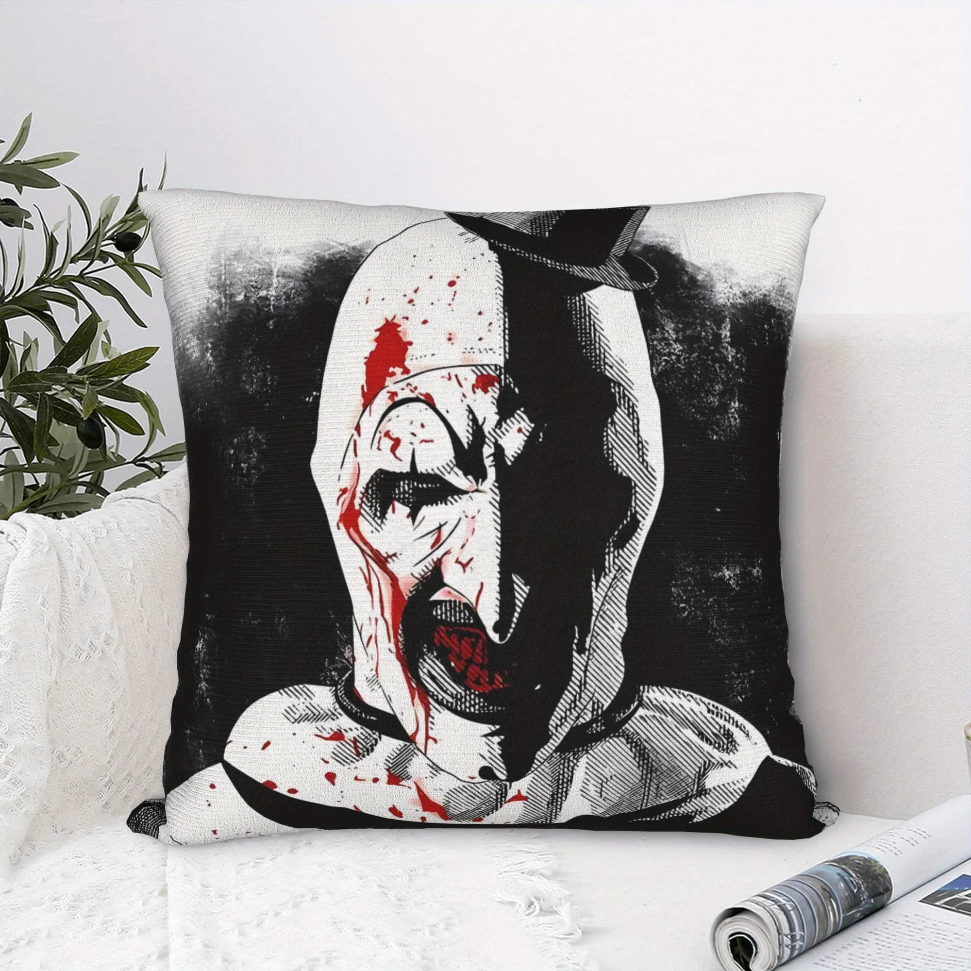 1pc Art The Clown Terrifier Horror Movie Throw Pillow Cover 2D Double-Side Print Polyester Cushion Case for Home Sofa Horror Fan