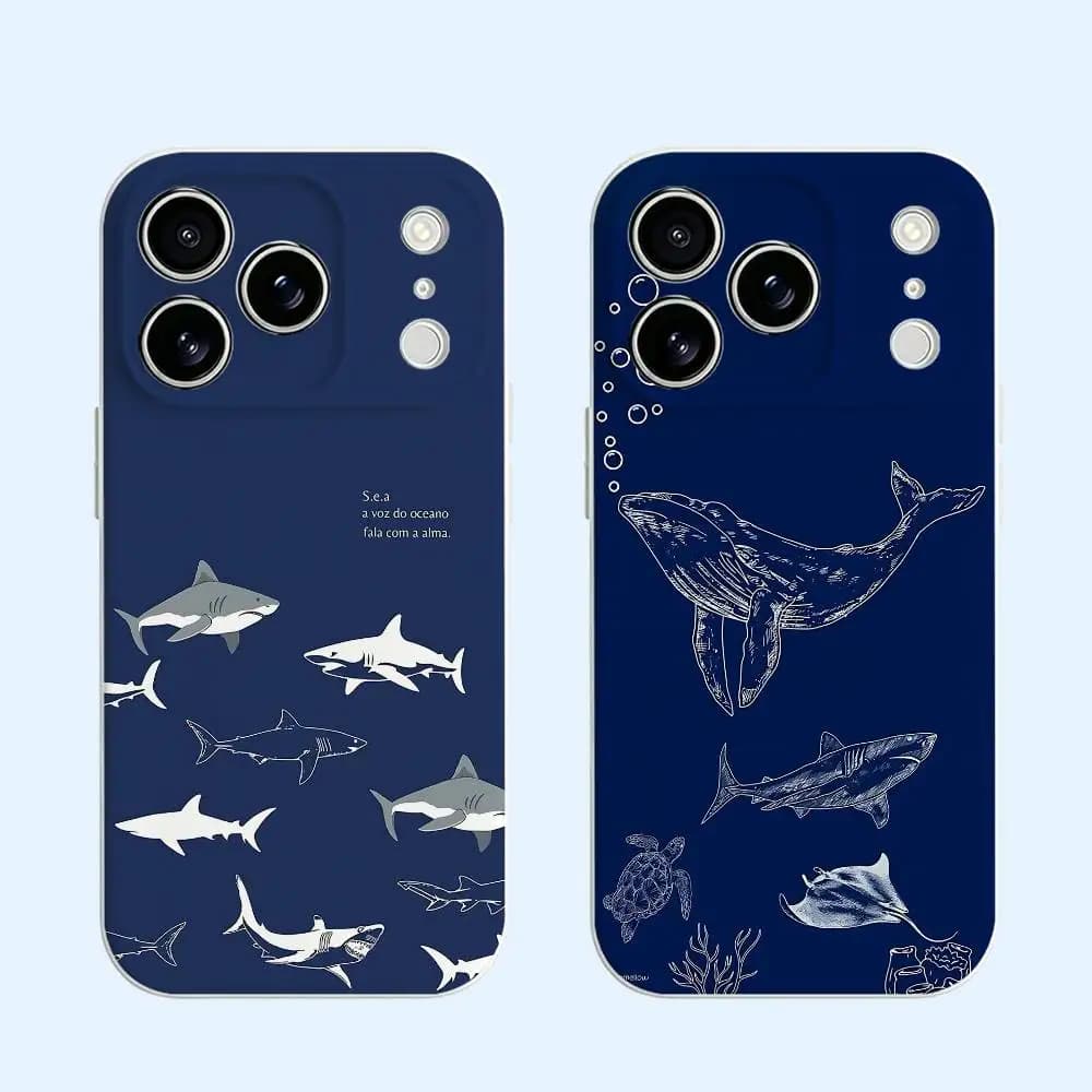 Blue Ahark Ocean Black Soft TPU Phone Case For iPhone 17 16 15 14 13 12 11 Pro Max Plus Air XR Models Shockproof Anti-Scratch Protective Cover