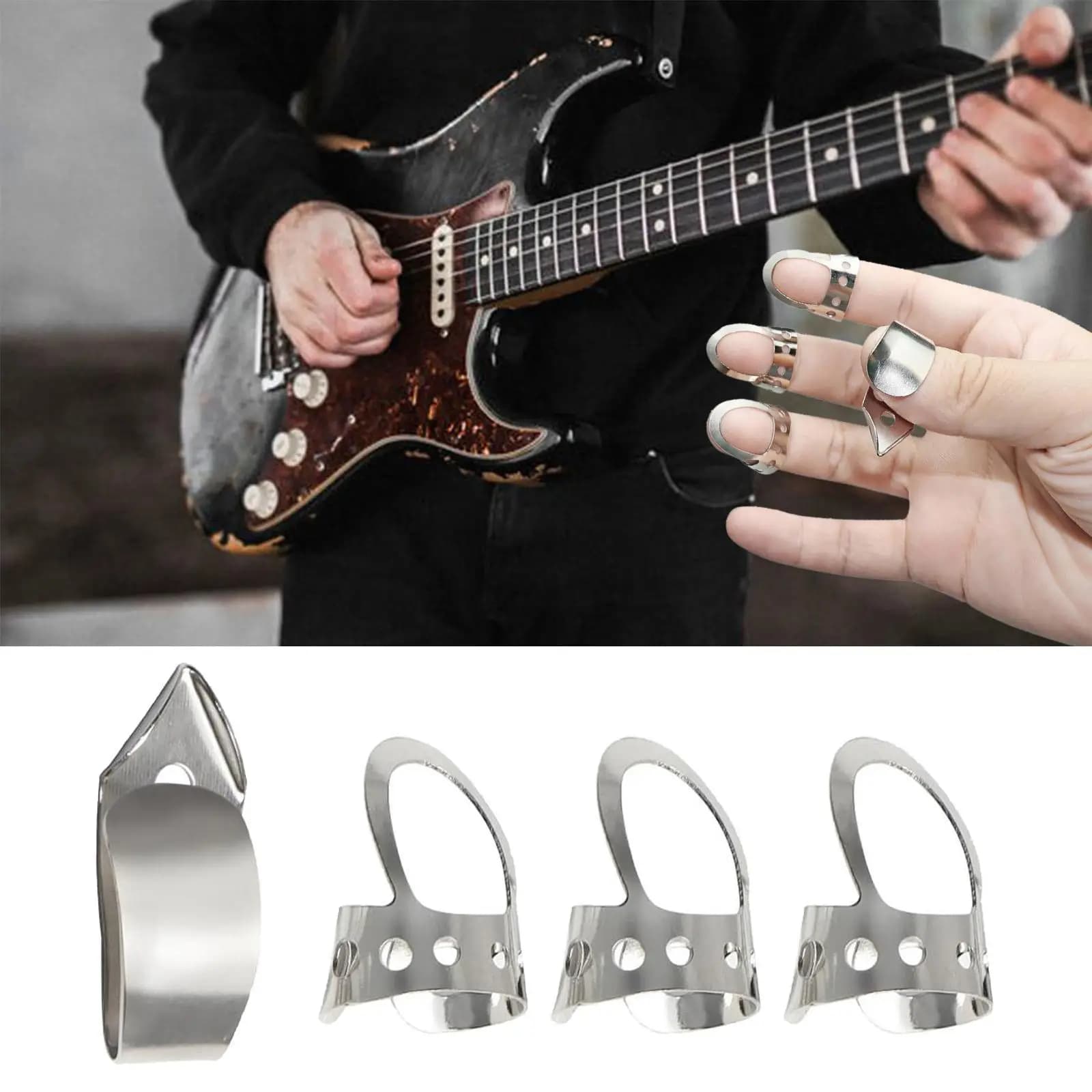 Kit di Plettri in Metallo per Dita e Pollice per Chitarra Acustica e Banjo, Accessori Personalizzabili per la Pratica