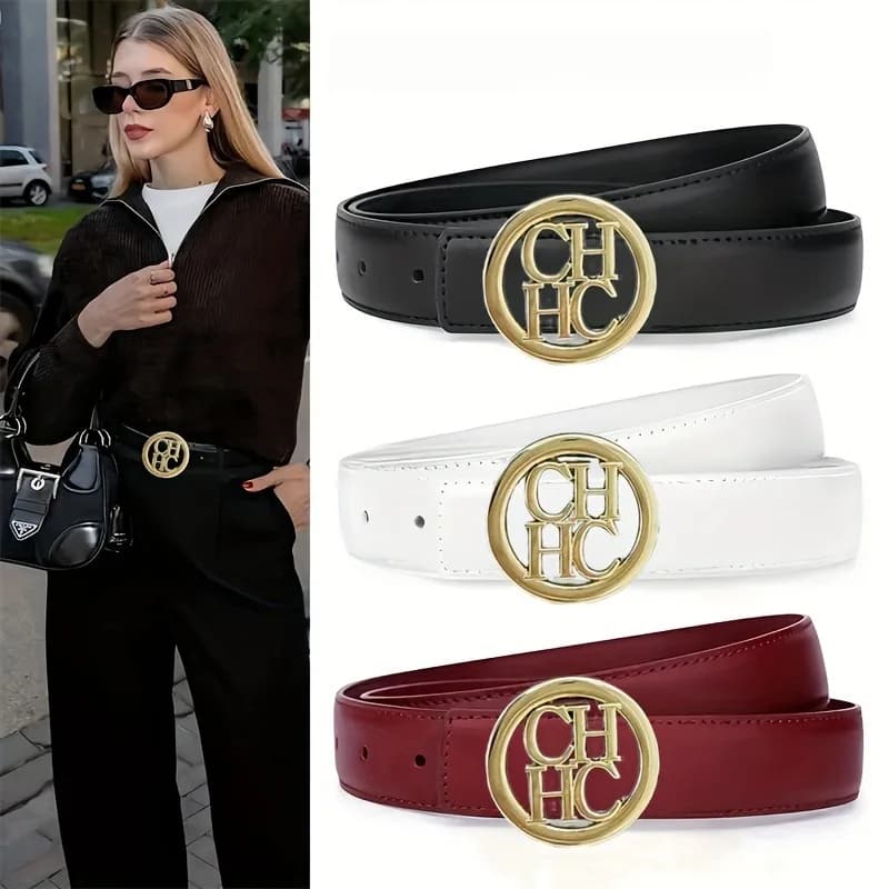 Nuova Cintura con Fibbia Iniziale CH 2026 per Donne, in Vera Pelle, Regolabile, Elegante, per Uso Quotidiano, Idea Regalo alla Moda
