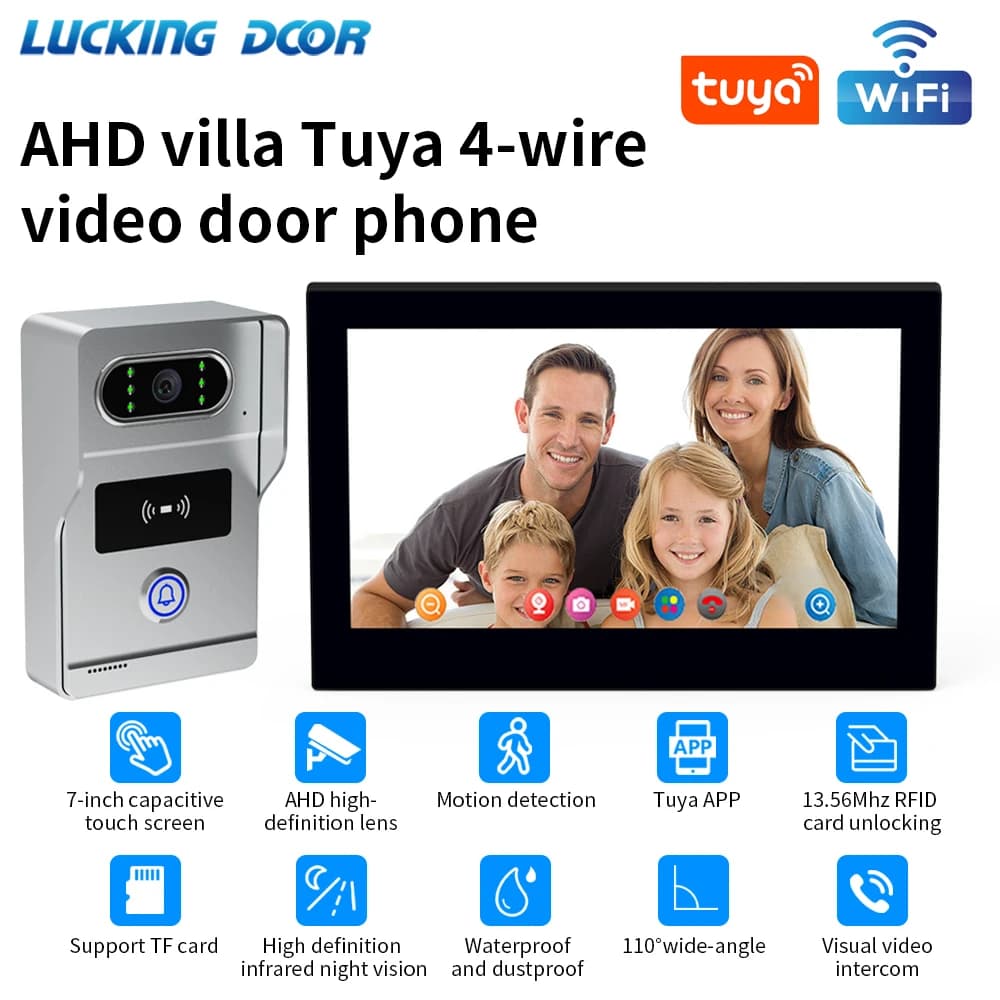 Tuya 1080P Wifi Video Campanello 7in Touch Screen a colori Citofono Smart APP Kit citofono domestico Controllo accessi RFID Citofono villa