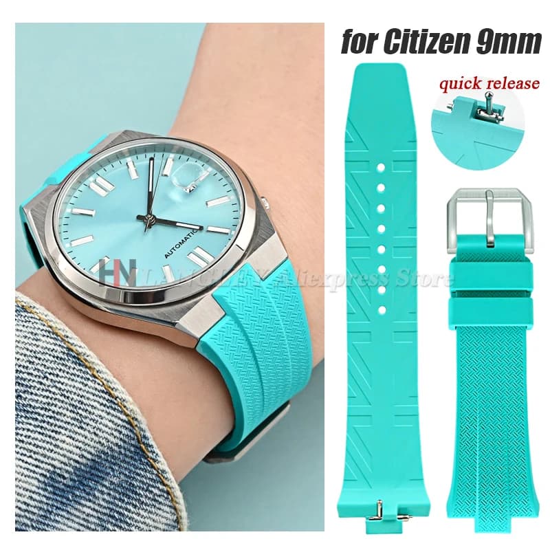 9mm FKM Fluoro Rubber Quick Release Watch Strap for Citizen NJ0150 NJ0151ME Silicone Watchband Men Women Waterproof Replace Band