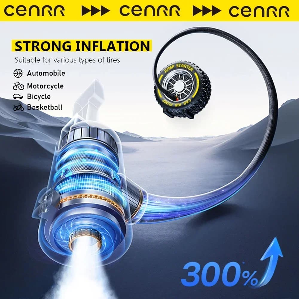 CENRR 1200A Avviamento di emergenza per auto Compressore d'aria 150PSI Batteria per auto portatile Booster per motori 4LGas/2LDiesel Avviamento con pompa d'aria