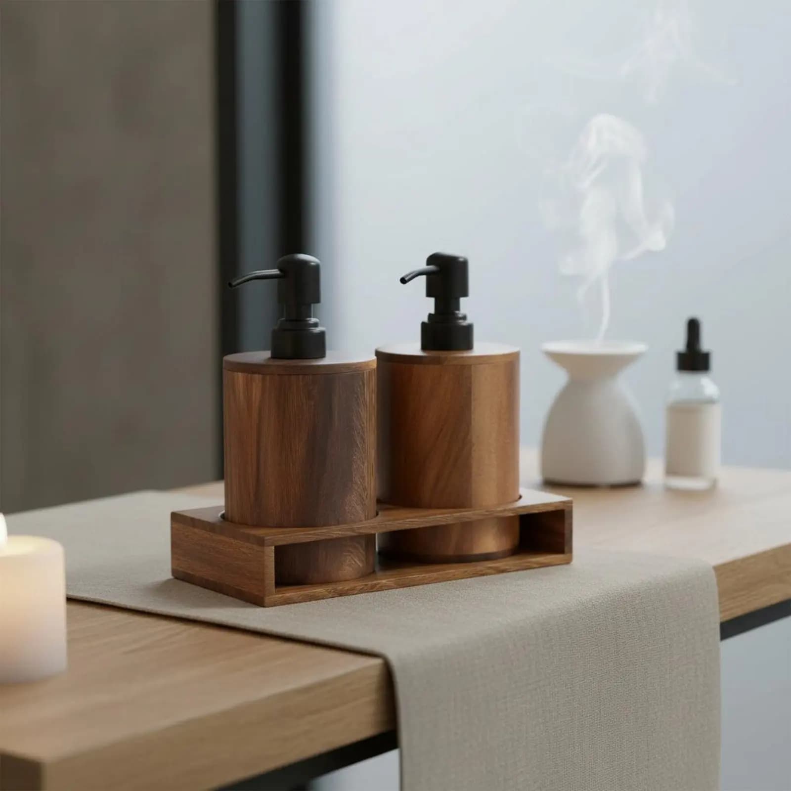 Dispenser in Legno di Noce, Design di Lusso, Bottiglia con Pompa per Lozione, Dispenser di Sapone in Legno, Accessorio per Bagno e Cucina
