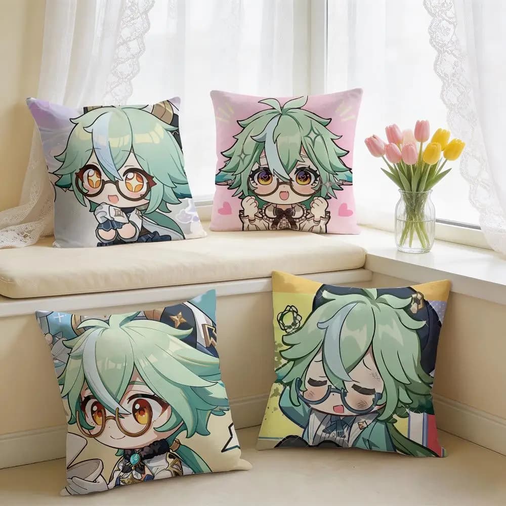 Sucrose Cute Genshin Game Cushion Cover Short Plush Pillow Case Room Sofa Cushion Covers Home Decor Funda