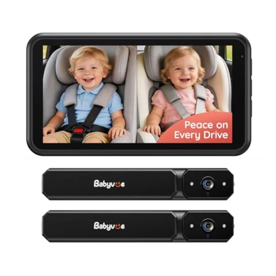 Wireless Dual Car Camera Baby Monitor for 2,HD1080P Split-Display, Auto IR Night Vision, Black ABS Plastic, Fast Setup Newborn