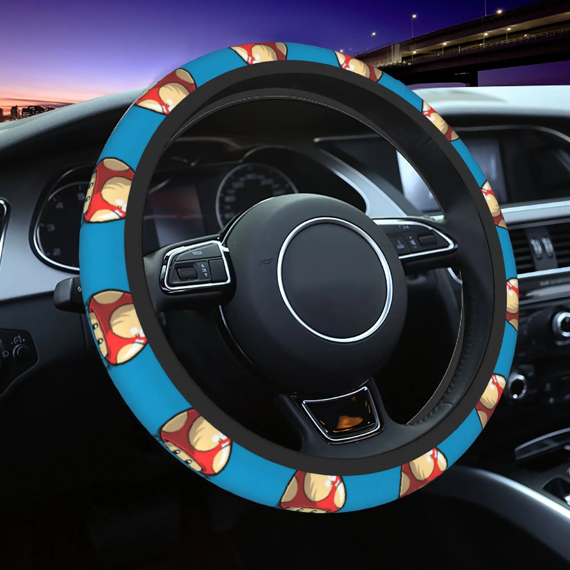 Coprivolante per Auto Marios Mushroom 38cm, Copertura Protettiva per Volante da Gioco, Decorazione Auto Elastica, Accessori per Auto