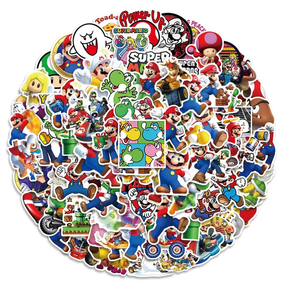 100 pieces Super Mario Bros stickers Luigi Yoshi Scrapbook guitar laptop skateboard waterproof stickers game toy gift for kids