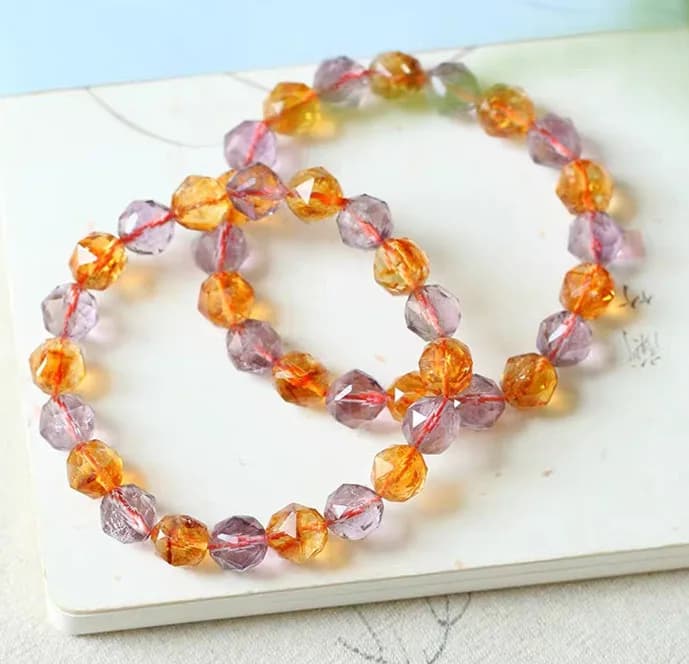 Naturale Viola Giallo Ametrino Quarzo Perline Bracciale Donna Uomo 9x9mm Citrino Ametista Trasparente Perline Sfaccettate Brasile AAAAA