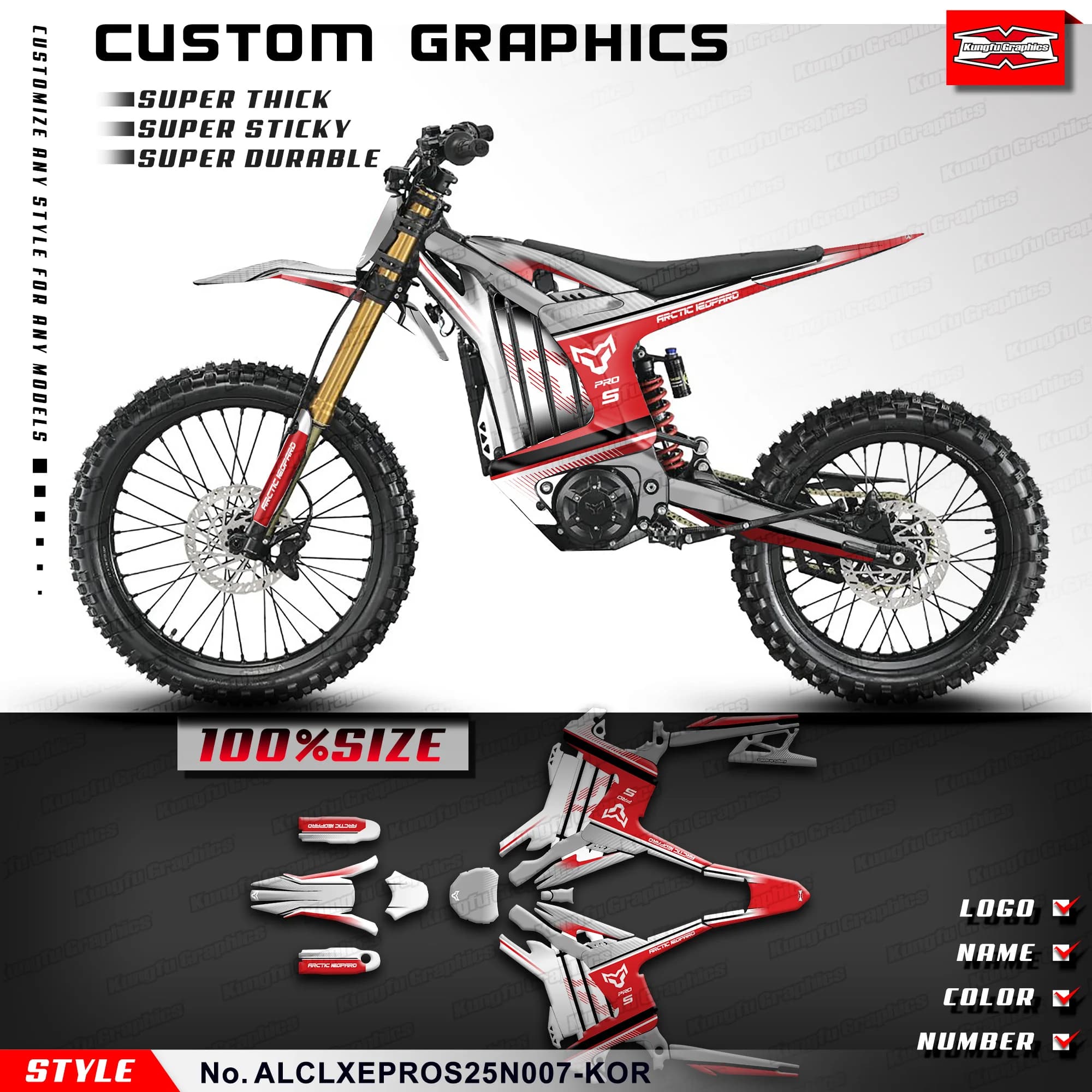 KUNGFU GRAPHICS Set di adesivi per Arctic Leopard Clouded Leopard XE PRO R / S Enduro / XE L1E Laminato lucido,ALCLXEPROS25N007-KOR