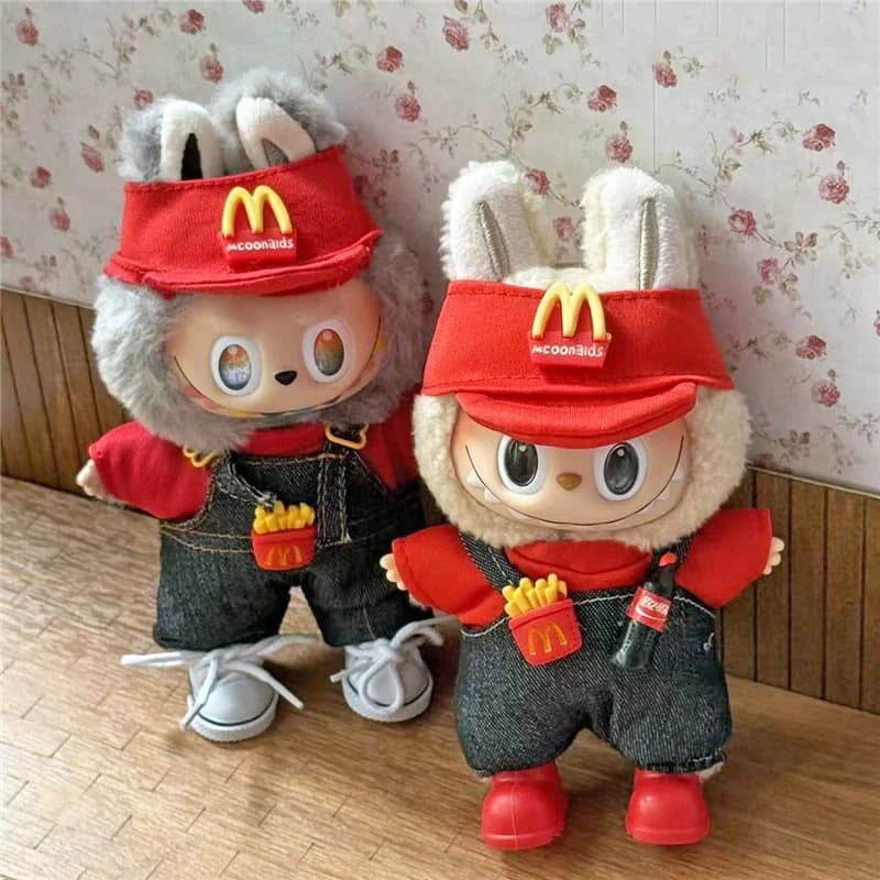 15-17 cm Per Labubu Doll Mini Vestiti Fast Food Workwear Set Hambuger Cola Patatine Fritte Stile Cospaly Abbigliamento