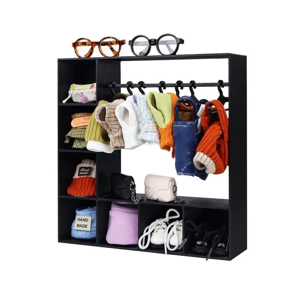 Large Capacity Doll Clothes Cabinet With 10 Clamps Portable Doll Cabinet Nice and Durable to Store Clothes for Figures