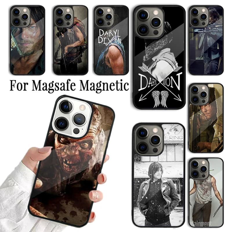 Cover per iPhone The Walking Dead Daryl Dixon per iPhone 17 AIR 16 15 14 13 12 11 Pro Max Plus, custodia magnetica wireless Magsafe