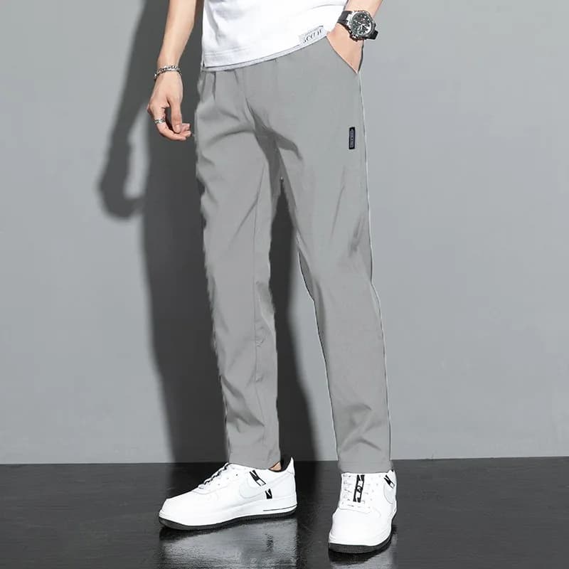 Pantaloni Uomo in Seta Ghiaccio 2025 Nuovi Estivi Neri Grigio Sottili Casual Business Traspiranti Elastici a Gamba Dritta per Esterni