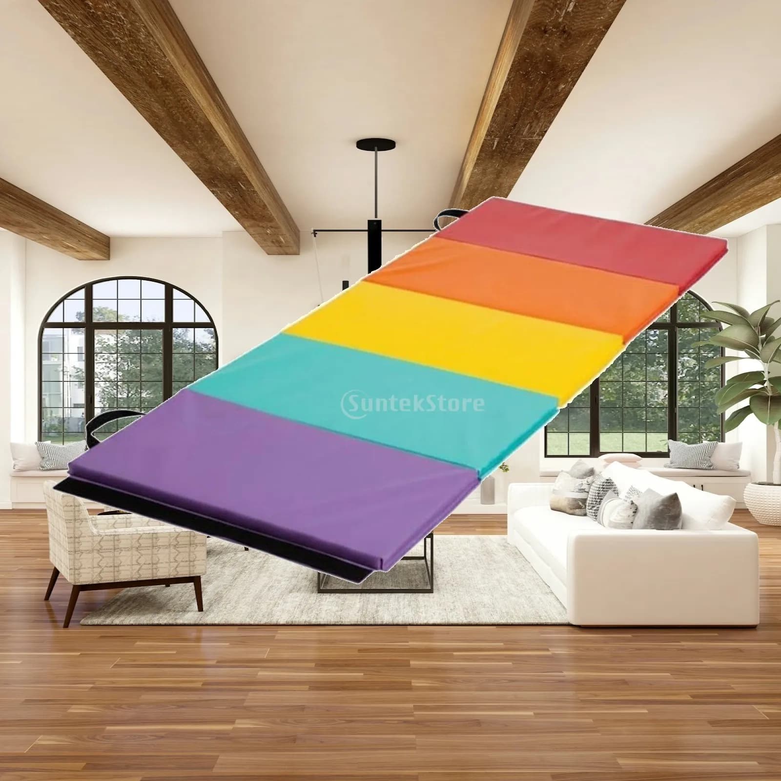 Folding Exercise Mat Cushioned Gymnastics Mat Thick Fitness Yoga Mat Rubber Non Slip for Home or Gym Practice