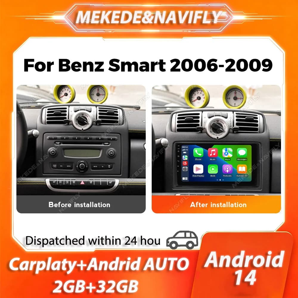 Sistema Auto Intelligente Android 14 per Mercedes Benz Smart Fortwo 451 2005-2015, Radio Multimediale con Carplay, Stereo Senza DVD 2 Din